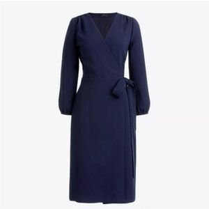J. Crew Navy Blue 3/4 Sleeve Wrap Dress | 365 Crepe, Size 2 Like New